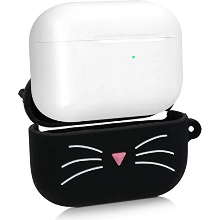 kwmobile Silikon Hülle für Apple AirPods Pro - Schutzhülle mit Katzenmotiv, schwarz-weiß, rutschfest und reißfest – Bild 2