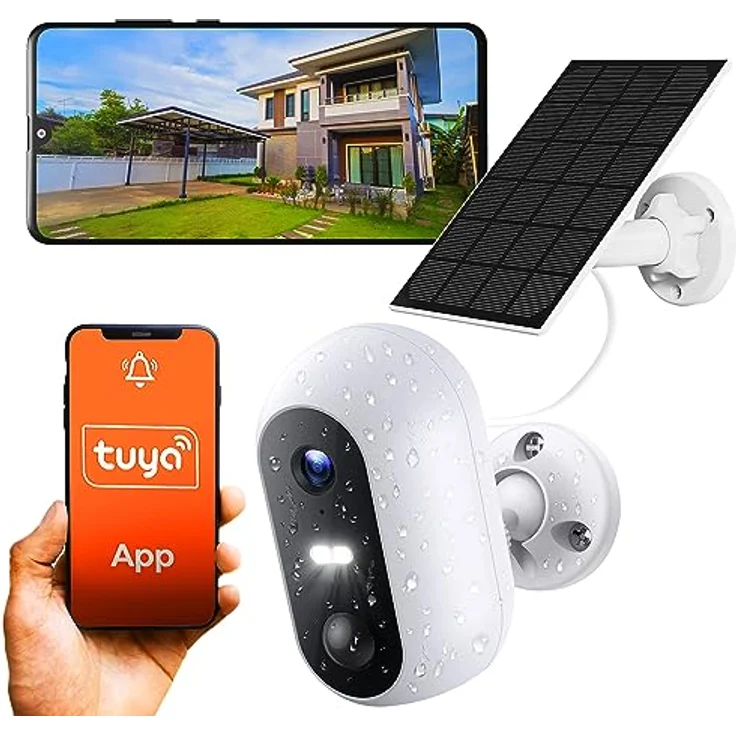 EXTRALINK Smart Life SolarEye Kabellose Überwachungskamera, Full HD, 1080p, IP54, Überwachungskamera Solar, 5200 mAh Akku, WiFi Kamera, Gegensprechanlage, App-Steuerung, Micro SD, Bewegungserkennung – Bild 1