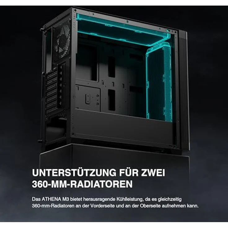Gamdias Athena M3 GAMING Miditower, E-ATX PC Gehäuse in Schwarz mit 4x120mm ARGB Lüftern und Tempered Glass – Bild 5