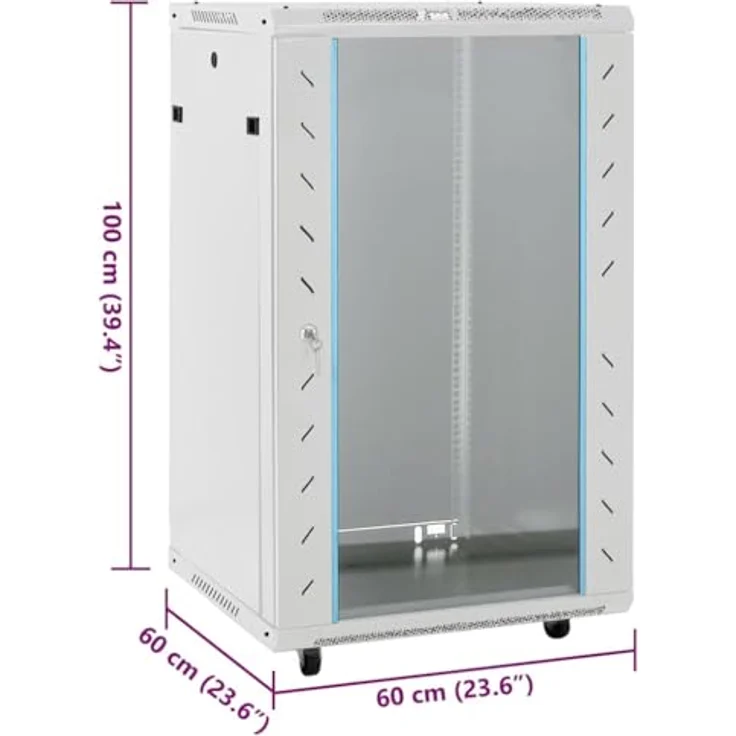 vidaXL 18U Netzwerkschrank, Serverschrank abschließbar mit Rollen, freistehend, 19" IP20, abnehmbare Seitenteile – Bild 2
