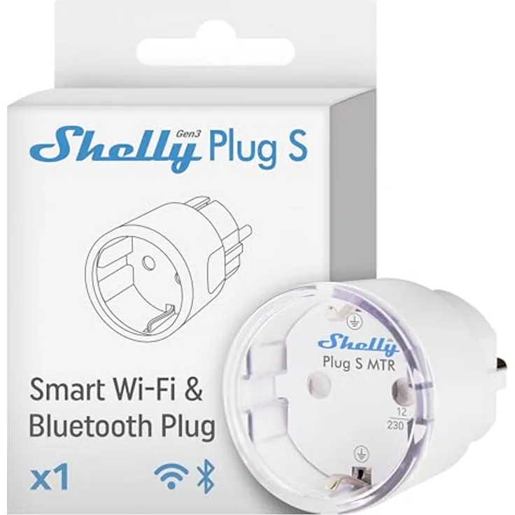 Shelly Plug S MTR Gen3 Weiß, Matter-zertifizierte intelligente Steckdose mit Stromüberwachung und mehrfarbiger LED-Anzeige, iOS Android APP-Fernbedienung, Google Home und Alexa-Zubehör, Timer