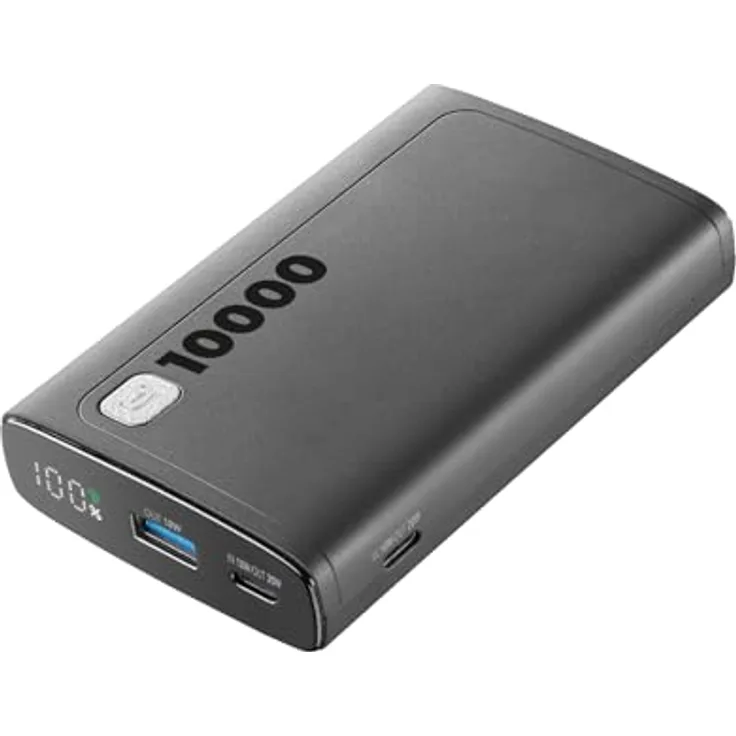 Cellularline Power Bank Elite 10000 PD Black - 10.000 mAh, 72 Stunden Ladezeit, 3 USB-Anschlüsse, LCD-Display