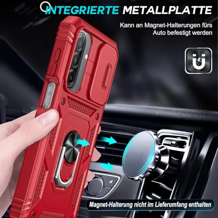 LeYi Kameraschieber Hülle für Samsung Galaxy A17 5G, Militärschutz Cover mit Schiebekamera Abdeckung und Drehhalter, Rot – Bild 4