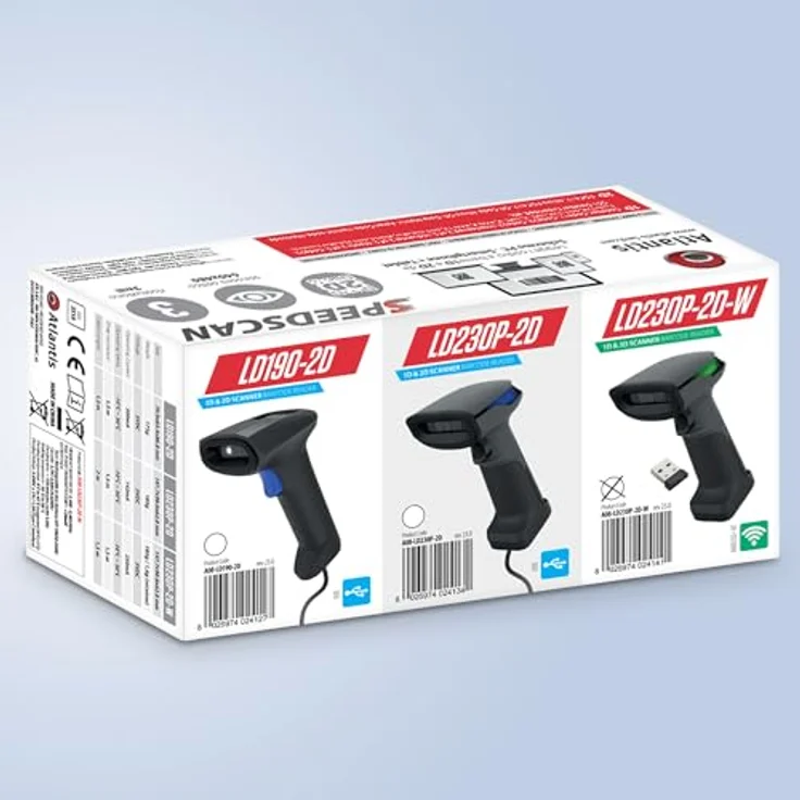 Atlantis A08-LD230P-2D-W Barcode-Scanner, Wireless 1D/2D, 60 fps, 640x480, liest Barcodes von Displays, 2600mAh Akku, IP54, USB-Anschluss – Bild 4