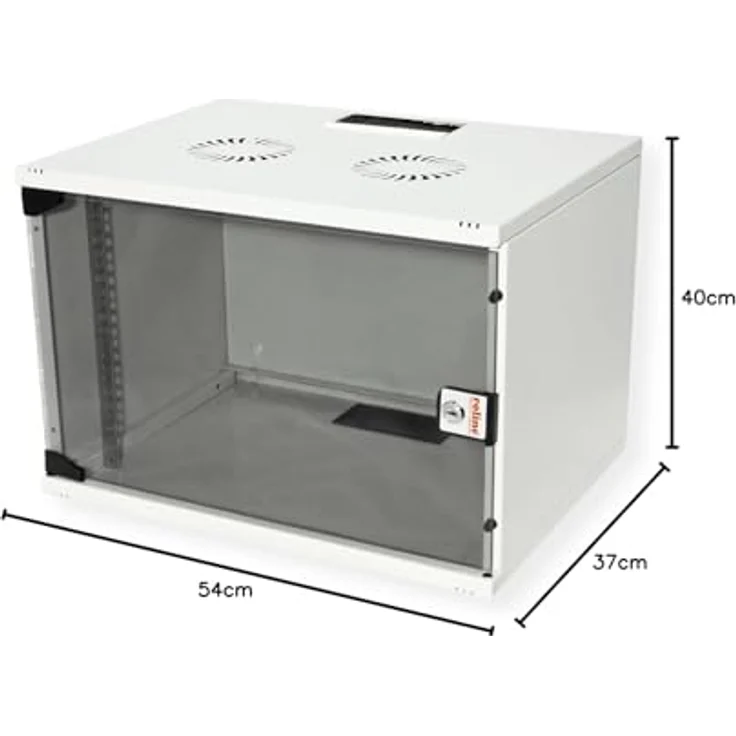 ROLINE 19-Zoll Wandgehäuse Basic 7 HE, 540x400 BxT Bausatz grau - Flatpack-Lieferung, Vollglastür, 19" Profilschienen – Bild 3