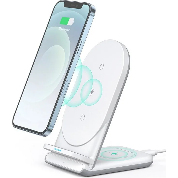 NAIPO Wireless Charger (2-in-1 Aircore Series Kabellos Ladestation) - AUKEY LC-A2-Bla, 7,5 W Aufladung für iPhones und 10 W bei kompatiblen Android Smartphones, schwarze Farbe