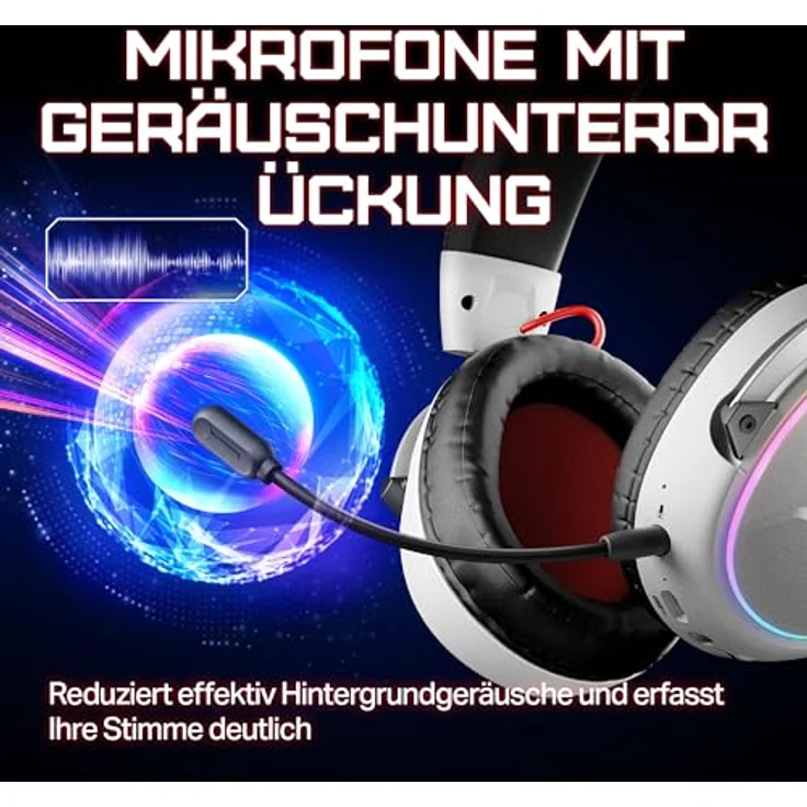 OXS Storm G2 Kabelloses Gaming-Headset, 7,1 Virtueller Surround Sound, 3 EQ Modi, 2,4 GHz Niedrige Latenz, RGB Beleuchtung, Bluetooth 5.3, Weiß – Bild 4