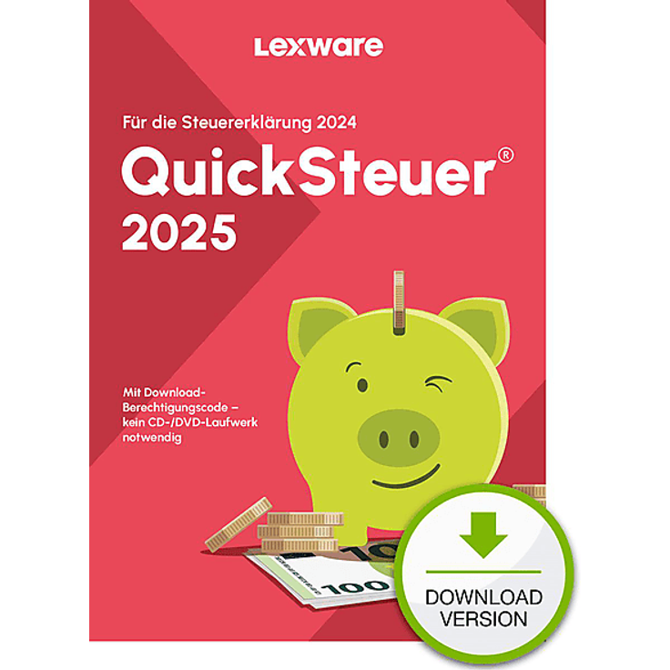 LEXWARE QuickSteuer 2025, Steuersoftware für Steuerjahr 2024, Vollversion (Download-Link) für 1 Haushalt