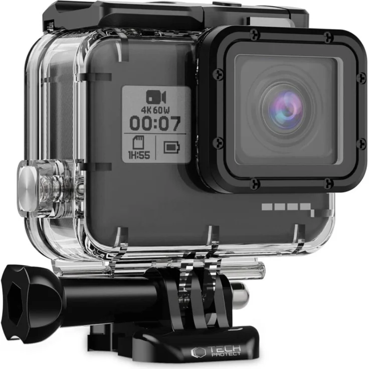 Tech-Protect GA200 Unterwassergehäuse für GoPro Hero 5–7, wasserdicht bis 45 m, transparent mit schwarzen Elementen