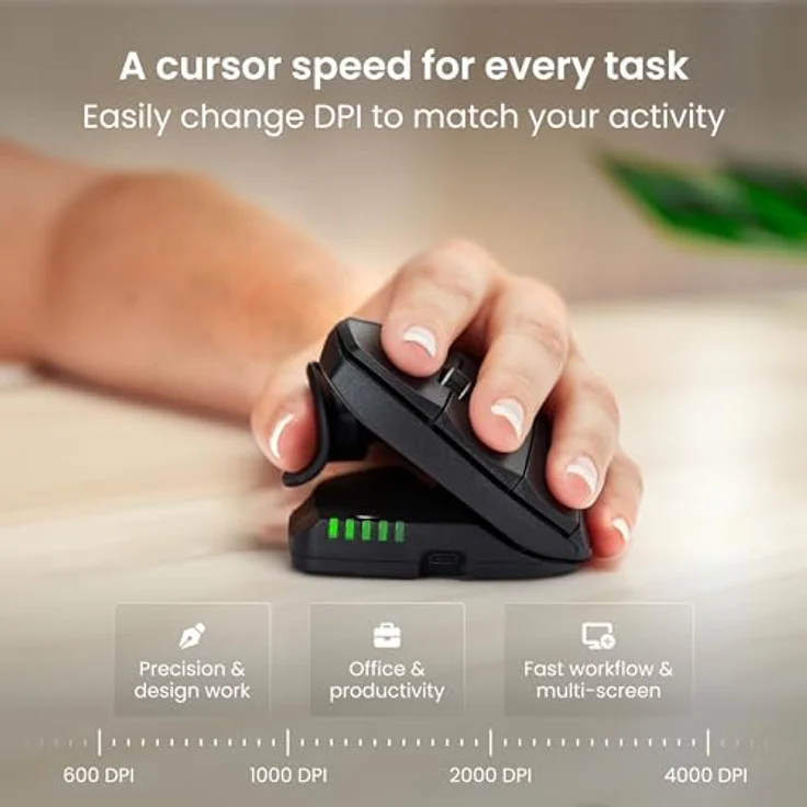 Contour Unimouse Left Wireless, Ergonomische kabellose Maus mit 6 programmierbaren Tasten, Schwarz – Bild 10