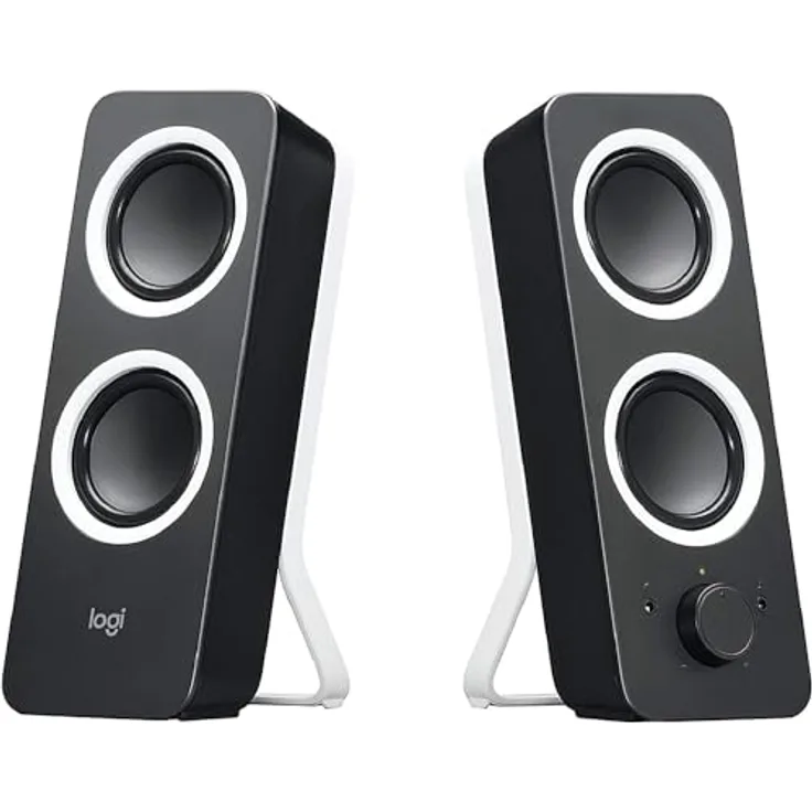 Logitech Z200 Kabelloser PC-Lautsprecher, 2.0 Stereo Sound, 10 Watt Spitzenleistung, 3,5 mm Eingang, Kopfhörerbuchse, Easy-Switch Feature, UK Stecker, PC/TV/Tablet/Handy - Schwarz