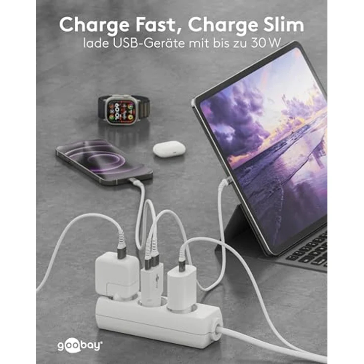 goobay USB-C Ladegerät 30W, Ultra Flaches GaN Netzteil mit Dual Port, Power Delivery & Quick Charge, Slim Ladeadapter für iPhone, Samsung Galaxy, iPad – Weiß – 75738 – Bild 4
