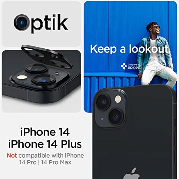Spigen Glas.tR Optik Kameraschutz für iPhone 14 & 14 Plus, 2 Stück, Schwarz, Anti-Kratzer, 9H Härte Schutzfolie – Bild 3