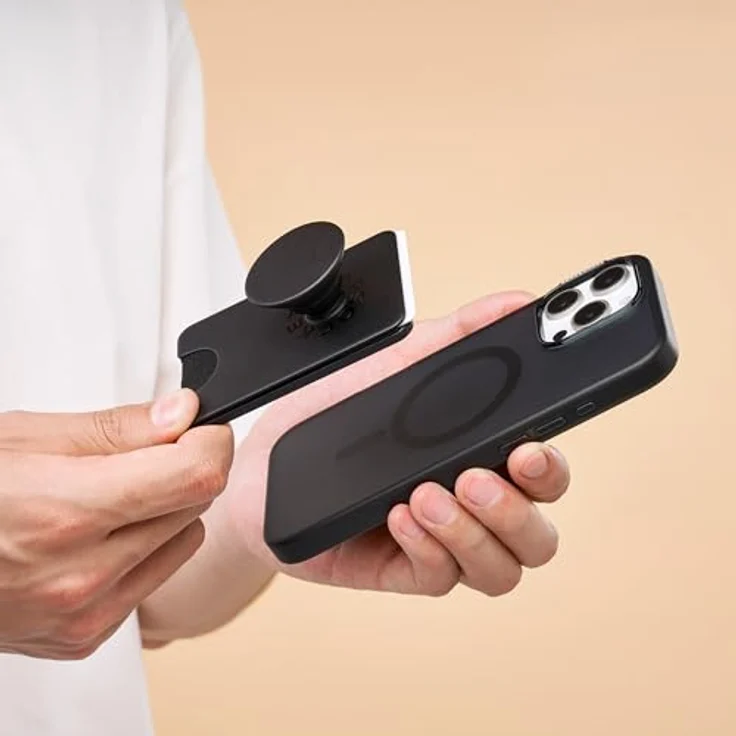 PopSockets PopWallet, Telefon-Geldbörse mit erweiterter Griff & MagSafe-Adapterring, kabellos aufladbar, Kartenhalter für bis zu 3 Karten, Schwarz – Bild 3