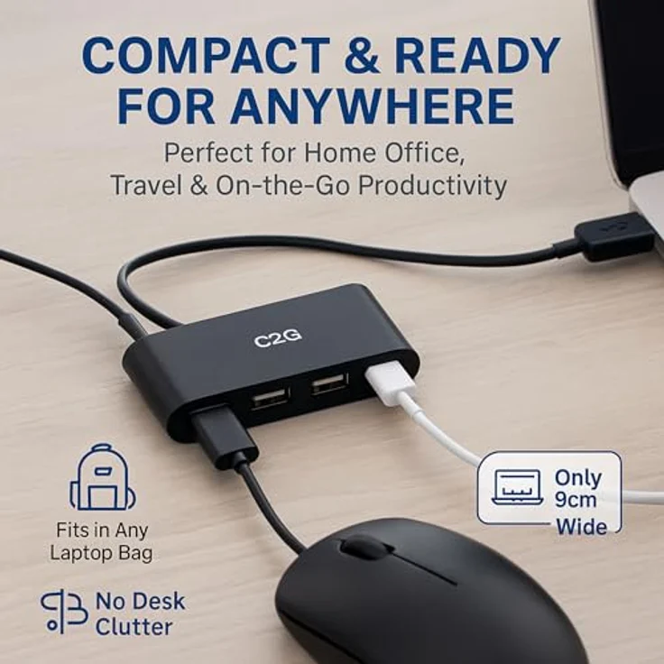 C2G 4-Port USB-A 3.0 Hub, SuperSpeed USB 5Gbps, kompakt und tragbar, Plug-and-Play – Bild 3