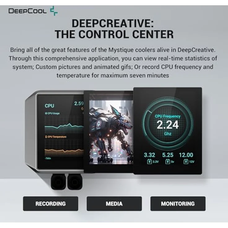 DeepCool MYSTIQUE 240 LCD Wasserkühlung 240mm 5th Gen Pumpe 3400RPM AIO 2.8" 640x480 TFT LCD Bildschirm Anti-Leck Tech FT12 SE PWM Lüfter, Grau und Schwarz – Bild 5