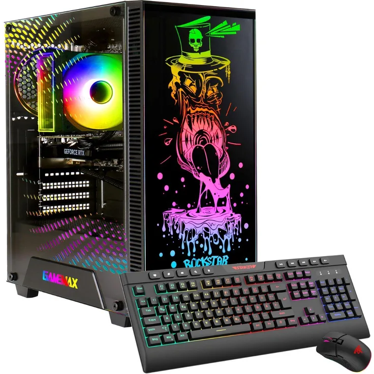 GAMEMAX Rockstar 8025, Gaming-PC mit AMD Ryzen 7 5700X, 16GB RAM, 480GB SSD, RTX 5060, Windows 11, Midi-Tower
