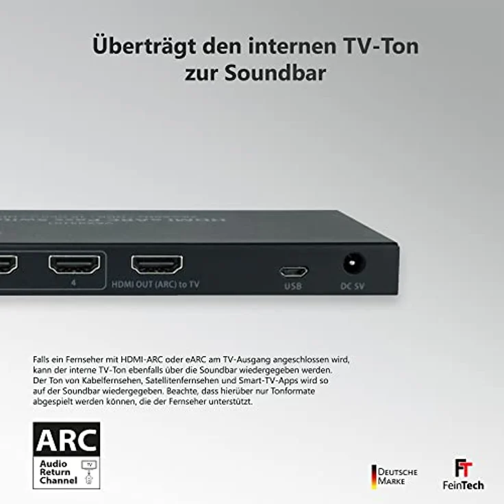 FeinTech VAX04101A HDMI eARC Pass Switch 4x1, für 3 HDMI-Quellen, Soundbar und TV Beamer 4K HDR Dolby Atmos – Bild 4