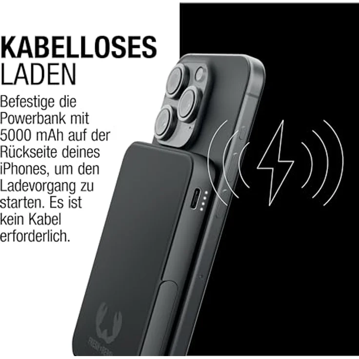 Fresh 'n Rebel Wireless Magnetic Powerbank 5000mAh, MagSafe-kompatibel, PD 20W Schnellladung, USB-C Port, tragbar, mit Ständer (Storm Grey) – Bild 3