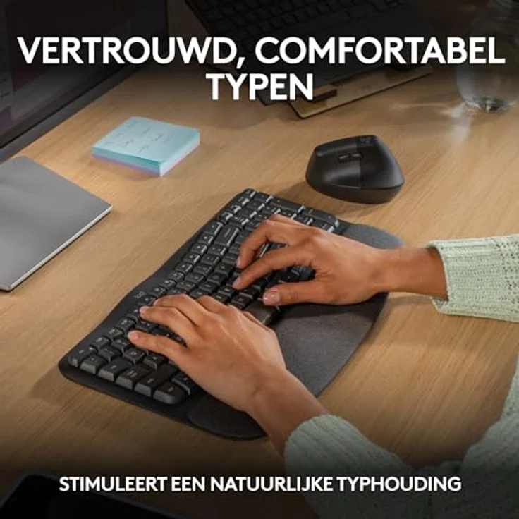 Logitech Wave Keys kabellose ergonomische Tastatur - Grafit, Belgisches AZERTY-Layout – Bild 4