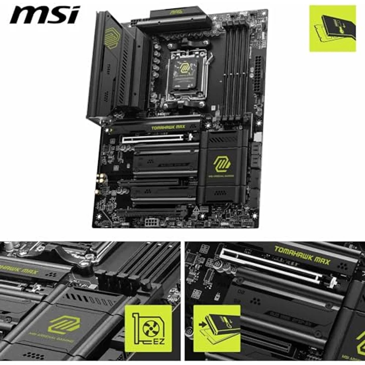MSI MAG B850 Tomahawk MAX WiFi Mainboard, ATX - Unterstützt AMD Ryzen 9000/8000/7000 Prozessoren, AM5-80A SPS VRM, DDR5 Memory Boost 8400+ MT/s (OC), PCIe 5.0 x16, M.2 Gen5, Wi-Fi 7, 5G LAN - Schwarz – Bild 3