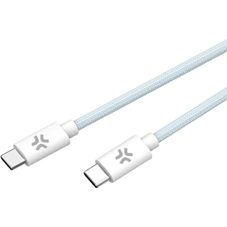Celly USB-C > USB-C Baumwollgeflechtkabel 1,5 Meter Blau - Schnellladung bis zu 100 Watt, auch für iPhone 15 geeignet