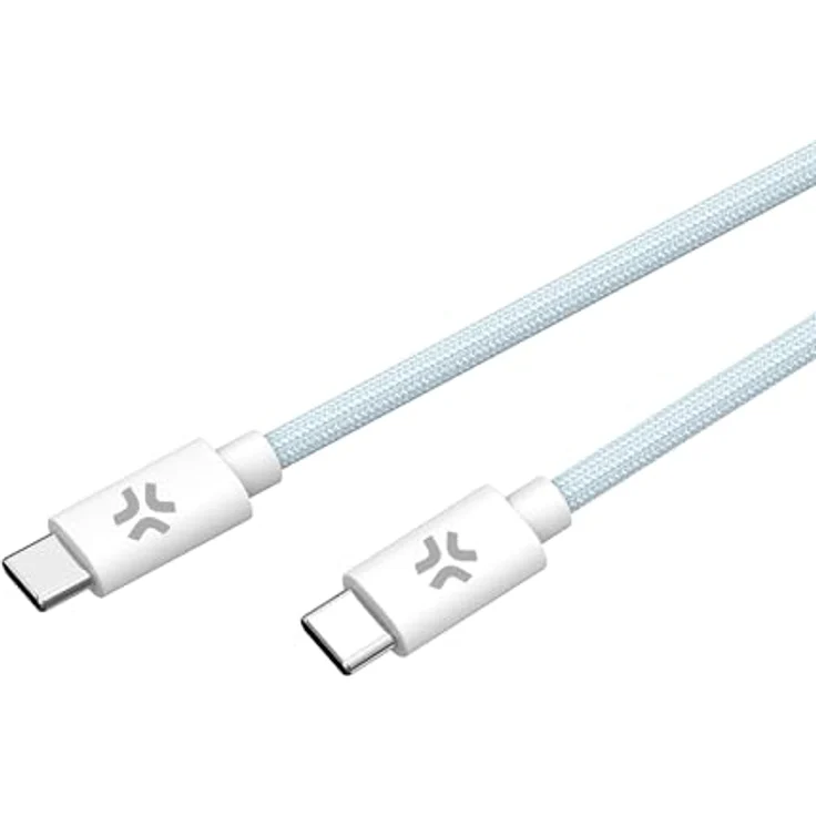 Celly USB-C > USB-C Baumwollgeflechtkabel 1,5 Meter Blau - Schnellladung bis zu 100 Watt, auch für iPhone 15 geeignet – Bild 1