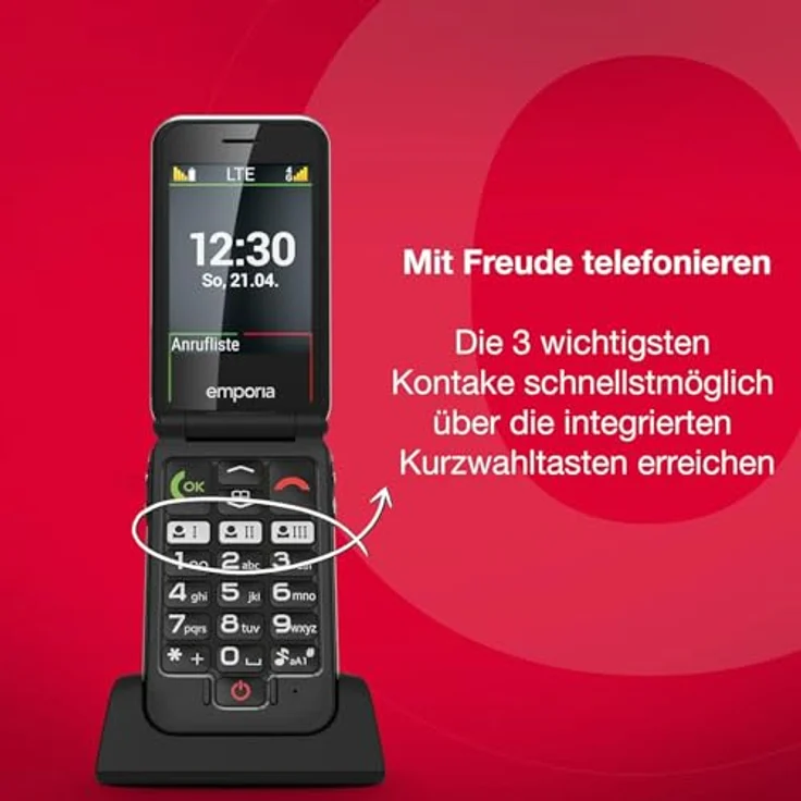 Emporia Joy V228, Klapphandy für Senioren mit Notruffunktion und 2-Megapixel-Kamera, schwarz – Bild 4