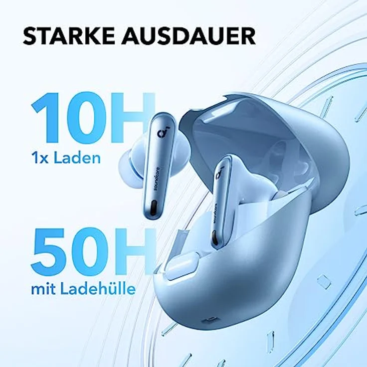 soundcore by Anker Liberty 4 NC Kabellose Earbuds mit Geräuschunterdrückung, 98,5% Noise Cancelling, Adaptive Geräuschunterdrückung für Ohren und Umgebung, Hi-Res Sound, 50H Wiedergabe (Hellblau) – Bild 5