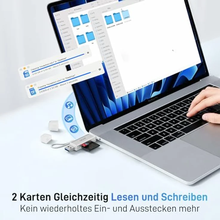 Acer SD Kartenleser, Dual USB 3.0 USB C Stecker, Aluminium OTG Adapter für SD/Micro SD/TF, kompatibel mit iPhone 15-16/Android/Windows/macOS, Silber – Bild 3