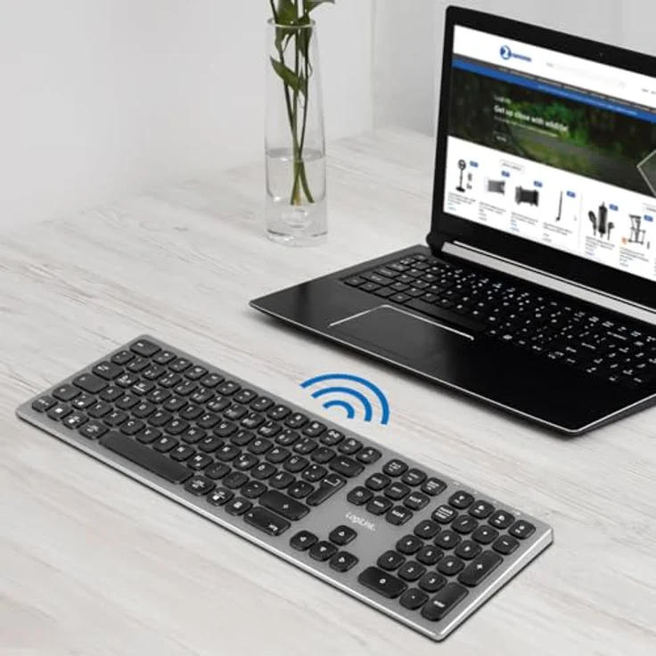 LogiLink Kabellose Multi-Device-Tastatur, BT 5.0, Aluminium, Grau, für Windows, Android, iOS und MacOS – Bild 3