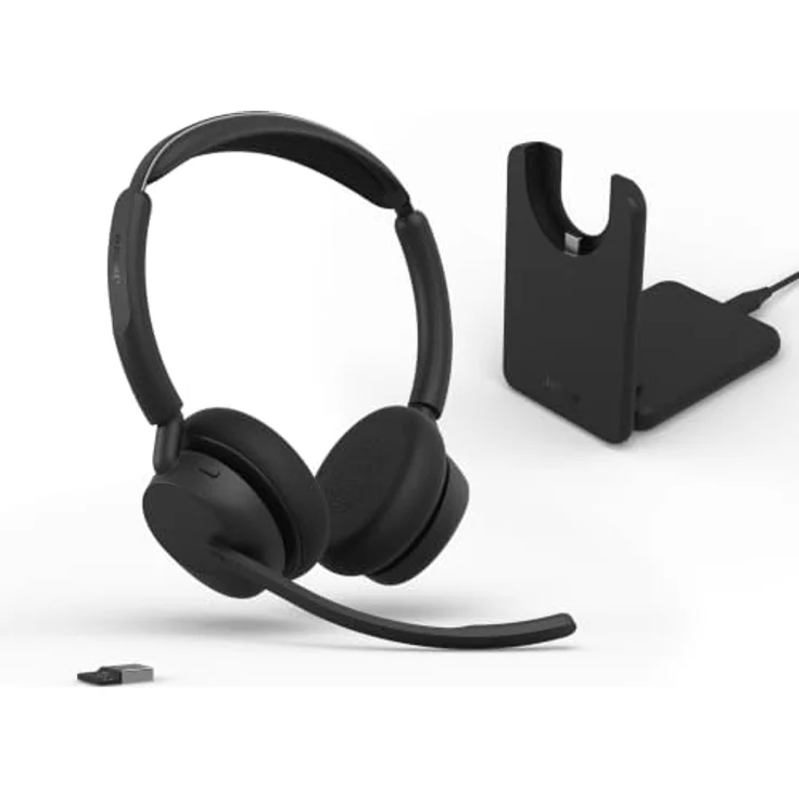 Jabra Evolve3 45 Stereo, LINK 390a, kabelloses On Ear Headset mit Bluetooth®, drei Mikrofonen, schwarz – Bild 1