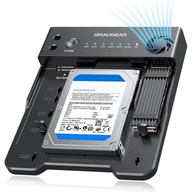 GRAUGEAR Bidirektionale Klone-Station für M.2 SATA/NVMe & 2,5"/3,5" HDD/SSD, USB 3.2 Gen2, Leiser Lüfter, unterstützt M2 22100/2280/2260/2242/2230