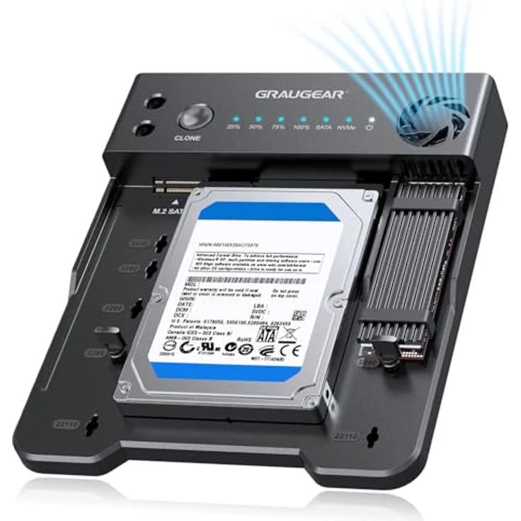 GRAUGEAR Bidirektionale Klone-Station für M.2 SATA/NVMe & 2,5"/3,5" HDD/SSD, USB 3.2 Gen2, Leiser Lüfter, unterstützt M2 22100/2280/2260/2242/2230 – Bild 1