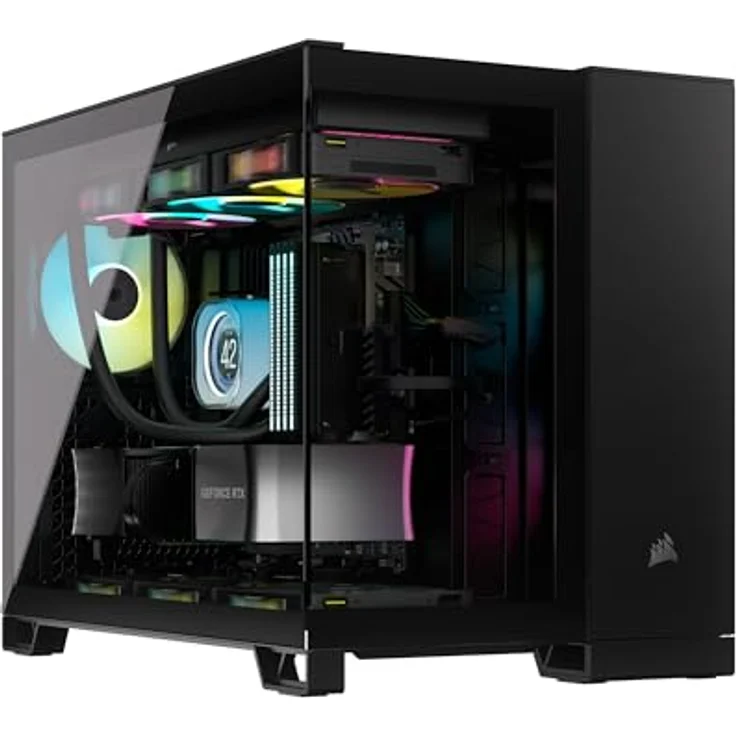 Corsair iCUE Link 2500X RGB gehärtetes Glas mATX Mid-Tower PC Gehäuse - Dual Chamber Design - 2X RX120 RGB Lüfter - Reverse Connection Motherboard, Schwarz – Bild 1