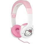 OTL Technologies Hello Kitty White/Pink Kopfhörer für Kinder, akustische Sicherheit bis 85 dB, verstellbarer Kopfbügel, kompatibel mit 3,5-mm-Geräten