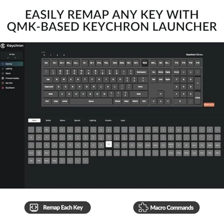 Keychron V6 Max, Fullsize Custom Wireless Mechanische Tastatur, 2.4 GHz/Bluetooth/USB-C, RGB, QMK/VIA Programmierbare Makros, Hot-Swap PBT Tastenkappen für Mac und Windows, Gateron Jupiter Banana – Bild 2