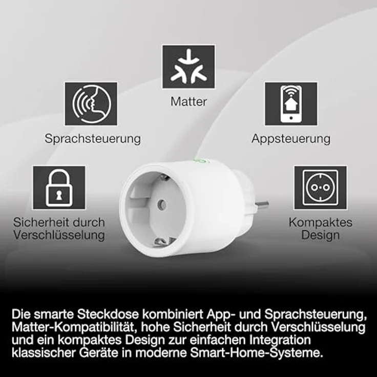 OSRAM SMART+ WiFi Matter Plug Steckdose EU, 10A 2300W, IP20, weiße Polycarbonatschale, kompatibel mit Alexa, Google Home, Apple HomeKit – Bild 3