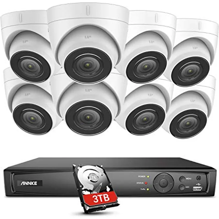 ANNKE H800 4K 16CH PoE Überwachungskamera System mit Audio und 8X 8MP IP67 Wasserdicht PoE IP Kamera,4TB für 24/7 Aufnahme Innen, H.265 + Videokomprimierung,30 Meter Nachtsicht