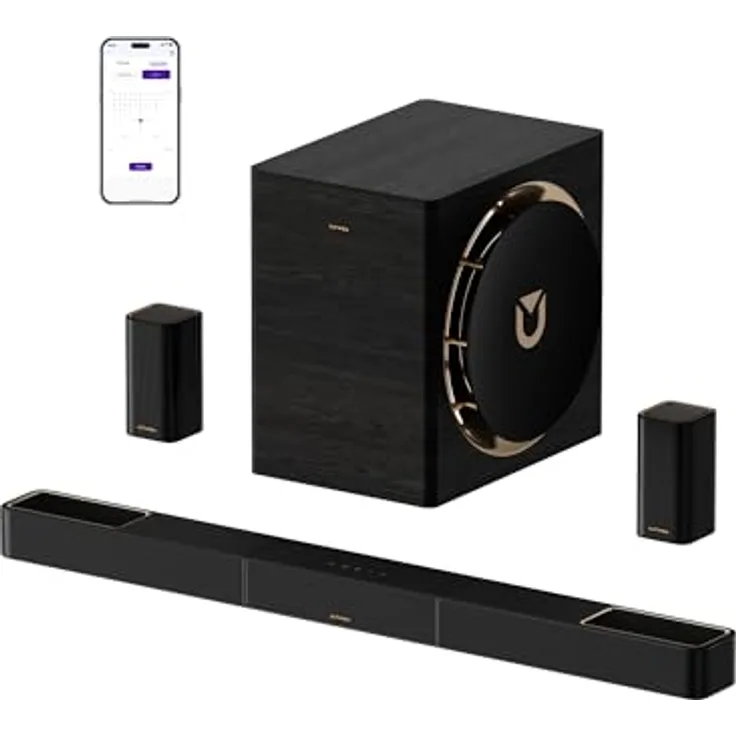 ULTIMEA Skywave X70, 7.1.4ch Kabelloses Surround Sound System mit Dolby Atmos, 980W Soundbar, 10" Kabelloser Subwoofer, 20Hz Tiefer Bass, GaN Verstärker, 4K HDR Pass-Through, Metallgitter mit roségoldenen Akzenten