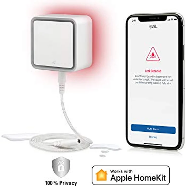 Eve Water Guard - Smarter Wassermelder, 2m Sensorkabel (verlängerbar), 100dB, Wasseralarm auf iPhone, iPad, Apple Watch (Apple HomeKit) – Bild 2