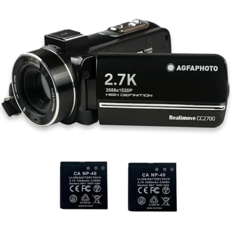 AGFA Photo Realimove CC2700 Camcorder - 2.7K Video, 24MP Foto, 3.0'' IPS Touchscreen, 18X Digitalzoom, LED Licht, Schwarz