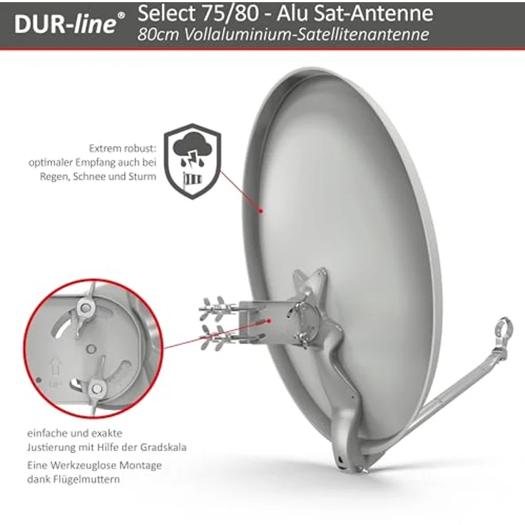 DUR-line Select 75/80cm Hellgrau Satelliten-Schüssel - 3 x Test + Sehr gut + Aluminium Sat-Spiegel – Bild 5