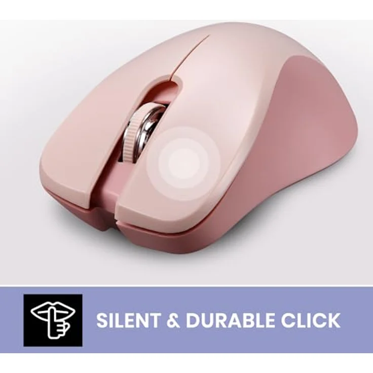 Perixx PERIMICE-621P Kabellose Maus - Silent Click mit Ergo Design - Kompatibel für Desktop und Laptop PC - Kabellos 2.4 GHz - Rosa – Bild 2