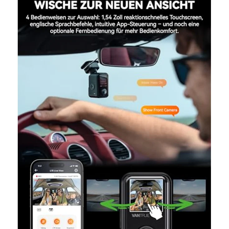 VANTRUE E360, 5.2K Panorama Dashcam mit Dual STARVIS 2 HDR, 360° Aufzeichnung, 1.54" Touchscreen, WiFi, GPS, Parkmodus, max. 1TB Erweiterbarkeit, inklusiveoptionalem Zubehör – Bild 5