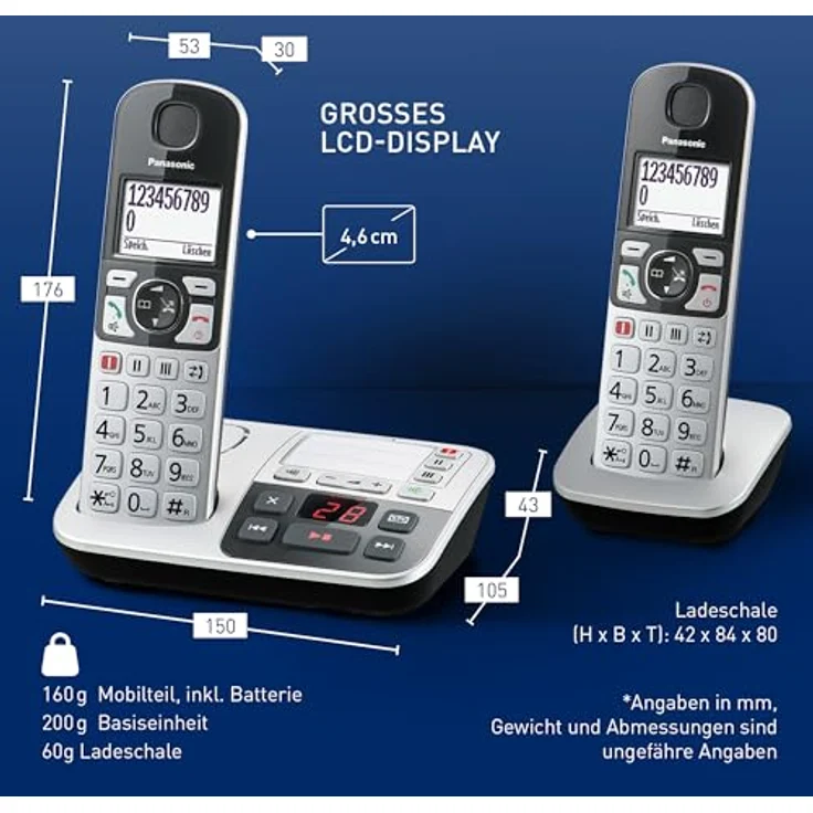 Panasonic KX-TGE522GS Seniorentelefon mit Anrufbeantworter, Notruftaste, Großtastentelefon, schnurlos, schwarz-silber – Bild 6