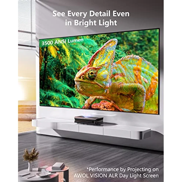 AWOL Vision LTV-3500 Pro 3D Kurzdistanz Beamer 4K Laser, 3500 Lumen Triple Laser Beamer 4K Ultrakurzdistanz, 150" Schirm, HDR10+, Dolby Vision Beamer 4k heimkino(Fire TV Stick 4K Max) – Bild 4