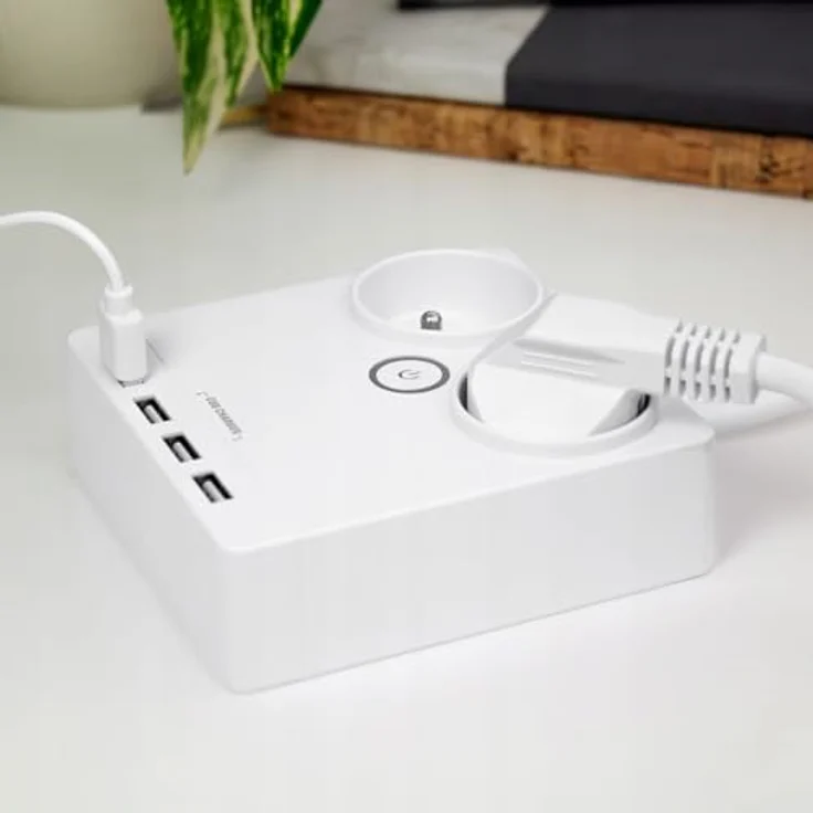 huslog Erweiterungsleiste mit USB-Eingang, 2 Steckdosen und 4 USB-Anschlüsse, kompaktes Design, 1,5 m Kabel, sicherer Betrieb – Bild 2