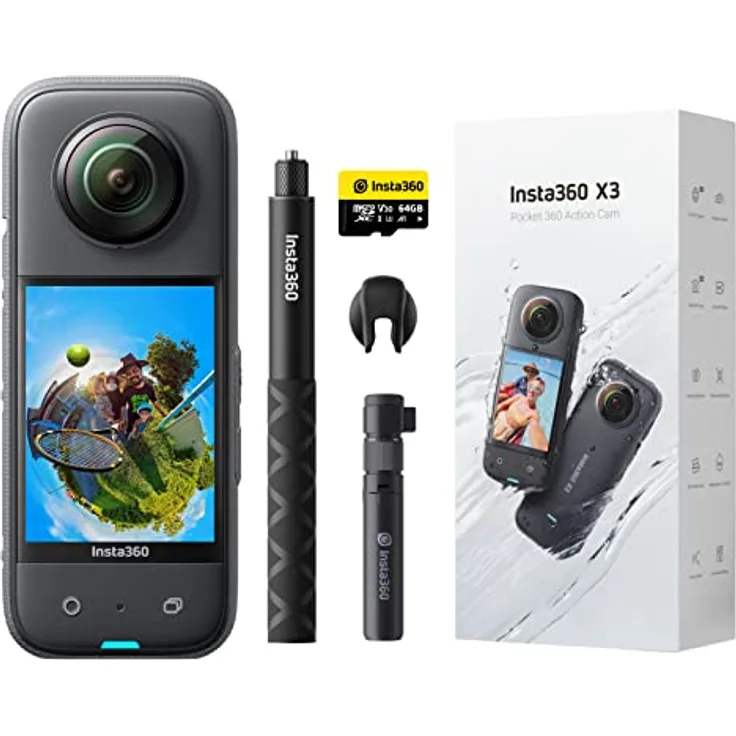 Insta360 X3 Creator-Kit - wasserdichte 360°-Actionkamera mit 1/2"-Sensor, 5,7K 360°, 72MP 360°-Fotos, Stabilisierung, 2,29"-Touchscreen, Vibrationsfeedback, KI-Bearbeitung, Live-Streaming