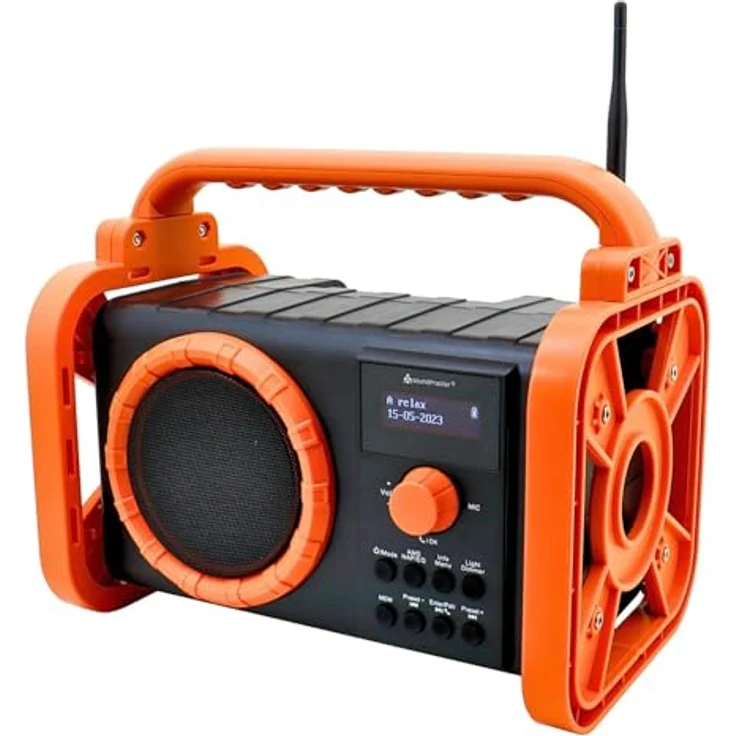Soundmaster DAB80OR Baustellenradio mit DAB+ UKW Bluetooth und Li-Ion Akku IP44 Staub- und spritzwassergeschützt in Orange – Bild 1